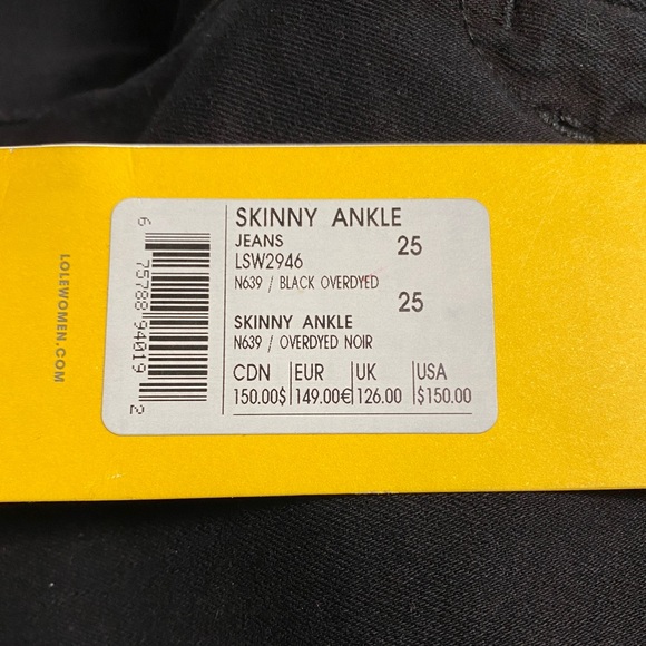 Lolë Black Skinny Ankle Jeans, 25/27.5” - Picture 7 of 7
